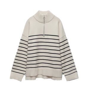 Zara Striped 3/4 Zip Sweater